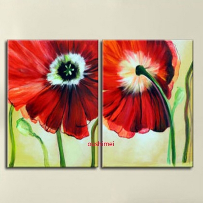 handmade 2 pcs red flowers abstract on canvas art wall art pictures home decor painting landscape pictures on wall