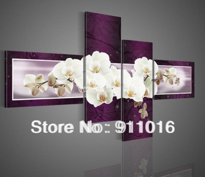 handmade 4 piece purple modern decorative oil painting on canvas wall art butterfly orchid flower picture for living room