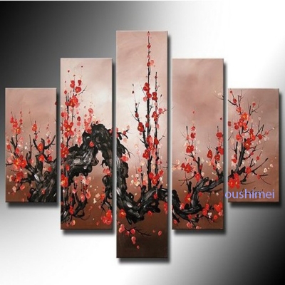 handmade 5 piece paintings from artist directly red plum flower spring oil painting on canvas wall art