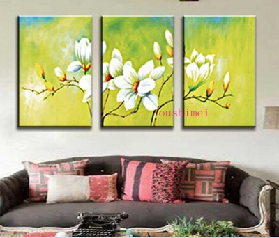 handmade green oil painting on canvas abstract paintings home decor picture wall art white flower on wall for living room decor