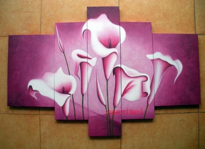 handmade greenish lily flowes pictures abstract landscape wall decor on wall oil painting on canvas 5pcs/set view craft art