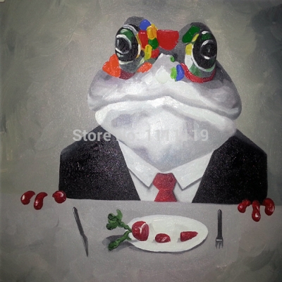 handmade have food frog animals oil painting for dinner room wall pictures funny abstract paintings with frame canvas pictures
