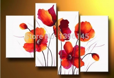 handpainted the red poppies 4pcs/set handmade modern abstract oil painting on canvas wall art home decoration