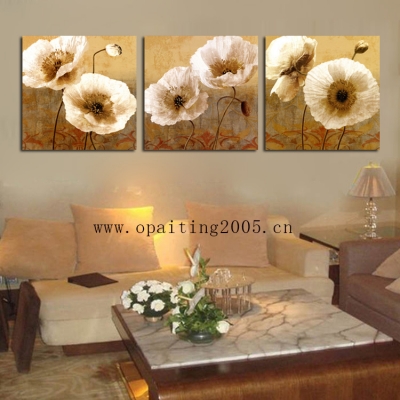 shipment hand painting decorative paintings 3 piece flowers paintings golden lotus wall pictures home art decor