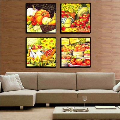 still life oil painting wall art fruit pumpkin flower decoration oil painting on canvas~no framed 4 piece a set 14075