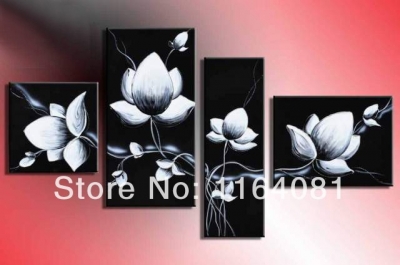 hand made promotion lotus wall pictures for living room landscape wall decor oil painting on canvas 4pcs/set no framed