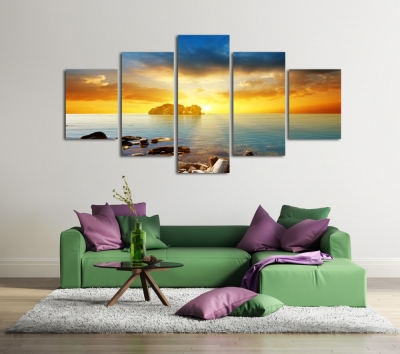 5 panels canvas print huge hd sunset seascape sea stones wall art picture top-rated for living room painting artwork unframed