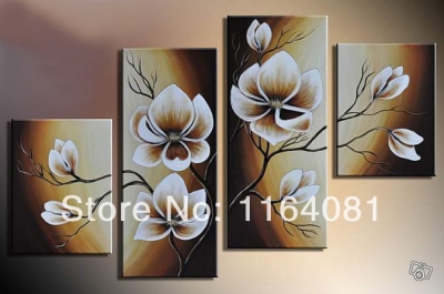 hand made promotion elegant yellow flowers high q. canvas painting wall decor oil painting on canvas 4pcs/set no framed