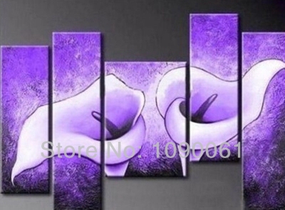 hand painted 5 piece picture of purple flowers wall art home decoration modern abstract huge oil painting canvas no frame