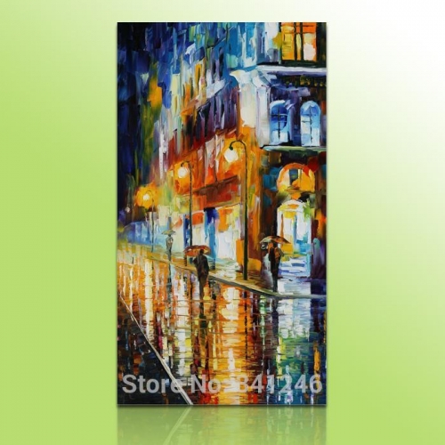 hand-painted big size modern wall art home decor bedroom hall rainy paris street palette knife landscape oil painting on canvas
