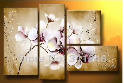 hand-painted hi-q wall art home decorative flower group oil painting on canvas blooming lilac phalaenopsis 4pcs/set framed