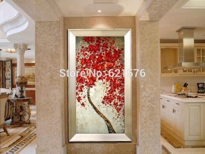 hand-painted living room home decor abstract wall art picture thick palette red falling flowers tree oil painting on canvas art