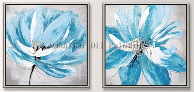 hand painted modern blue flower picture on canvas knife 2pcs wall art painting hang paintings home decor oil painting