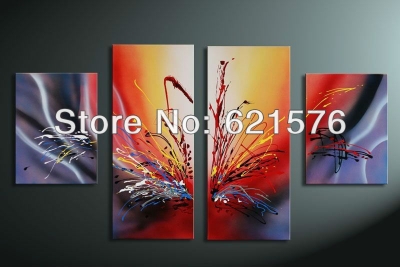 hand-painted modern hanging wall art picture home decor abstract oil painting on canvas splashed color line 4pcs/set framed