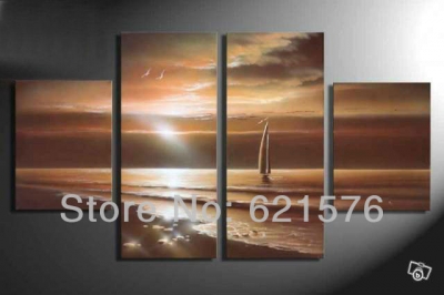 hand-painted modern hanging wall art picture living room home decor brown ocean sailing sea night oil painting on canvas 4pc/set