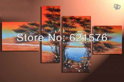 hand painted modern wall art picture home decor abstract landscape tree group oil paintings on canvas lake at evening framed