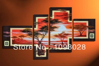 hand-painted wall african forest quiet home decoration abstract landscape oil painting on canvas 4pcs/set wkh0063