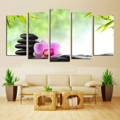 unframed 5 panels black stone flowers picture canvas print painting artwork wall art canvas painting whole for home decor