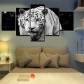 unframed 5 pcs white tiger art pictures large hd modern home wall decor abstract canvas print oil painting