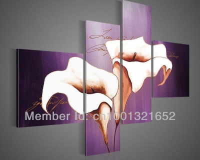 whole hand-painted hi-q modern home decorative flower oil painting on canvas lavender common callalily 4pcs/set framed