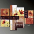 whole hand-painted hi-q modern wall art home decorative abstract oil painting on canvas red flower 4pcs/set framed