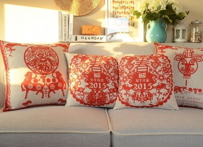 whole!retro cartoon china style new red theme pillow linen cotton pillowcase pillow cover and cushion cover