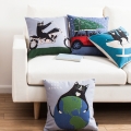 whole sofa pillow lovely cartoon cat driving car almofadas 45x45cm linen \ christmas gift decorative linen cushion