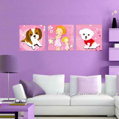 handmade modern cartoon decorative art picture oil painting on canvas for children room home decoration as unique gift 3pcs