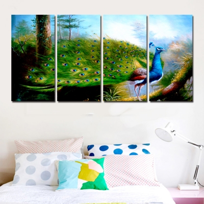 2016 4 pcs set peacock painting modern home wall decor canvas picture art hd print painting canvas art framed art