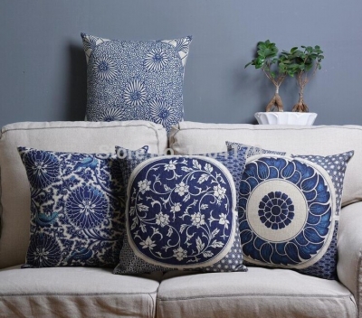 2104 new arrived blue patterns home pillow cover,sofa cushions ,blue throw pillow,cotton linen decorative pillow, pillowcase