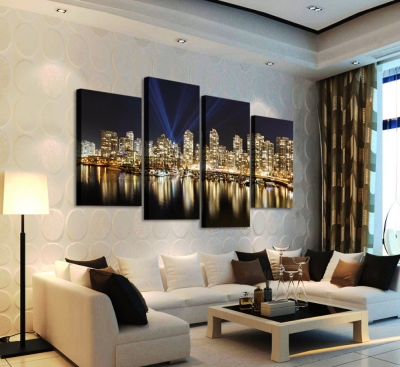 4 panels bright city night scene hd canvas print painting for modern home decorations wall art picture artwork unframed