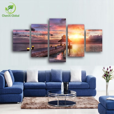 5 panel beautiful sunset seascape oil canvas painting picture cuadros decoracion home decor for living room unframed pf1084