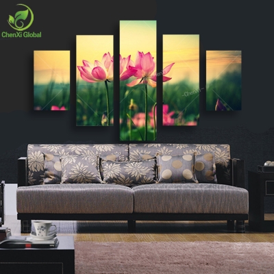 5 panel graceful lotus flower painting canvas modern picture cuadros wall art home decor for living room prints unframed wedding