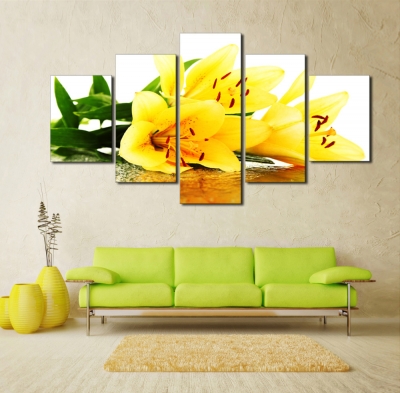 5 piece yellow lily modern home wall canvas picture art hd print painting on canvas for living room decor unframed