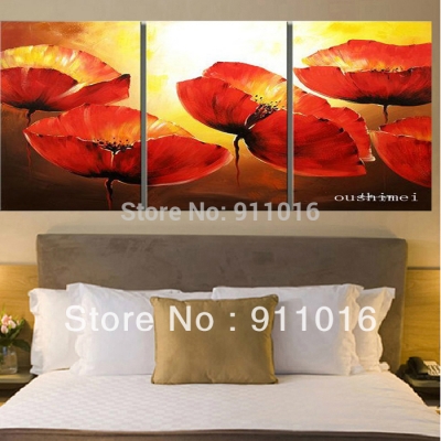 abstract flower canvas art for picture 3piece canvas painting large red poppy home decor handmade oil painting