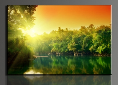 early morning sunshine and beautiful green lake ,1 panel/set hd canvas print painting artwork,, decorative painting s00551d-n