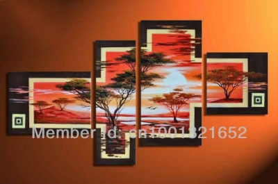 hand-painted hi-q modern home decor landscape oil painting on canvas mountain forest in the sunset glow4pcs/set framed