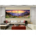 hand-painted hi-q modern wall art decorative landscape group oil painting on canvas shining upon mountain 4pcs/set framed