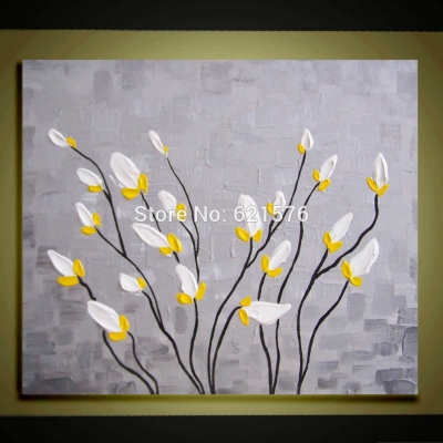 hand painted modern little white yellow flower wall art picture home decor abstract thick palette knife oil painting on canvas