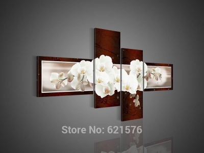 hand-painted modern wall art picture for living room home decor abstract white orchid on wine red flower oil painting on canvas