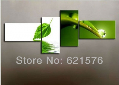 hand-painted modern wall art picture home decor abstract flower nature green leaf water group oil painting on canvas 4pcs/set