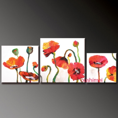 hand painted red flower abstract landscape wall home decor modern oil painting on canvas pictures 3 pcs/set painting oil canvas