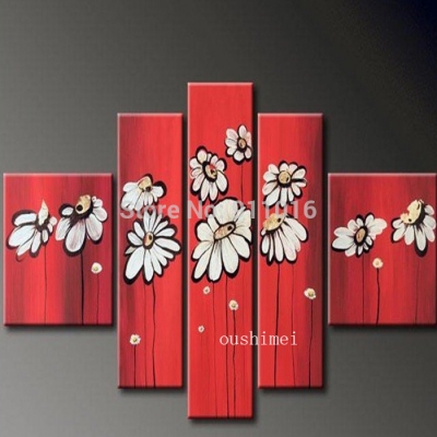 hand-painted wall art red paintings home decor white daisy abstract landscape oil painting on canvas picture on wall craft