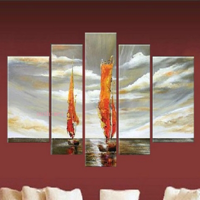 handmade picture 5pcs thick texture seascape oil painting on canvas wall art for living room abstract on canvas boat landscape