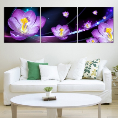 luxry modern blooming purple flower 3 piece painting on canvas abstract art wall picture decor home hanging painting no frame