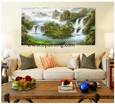 new hand painting living room decoration mountains-and-waters landscape tree of life canvas wall art chinese scene craft