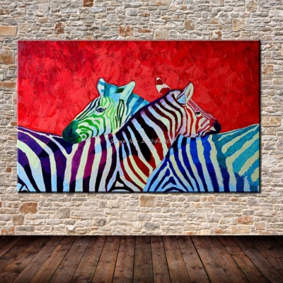 sell hand-painted modern red base horse zebra animal wall painting home decoration art picture paint on canvas