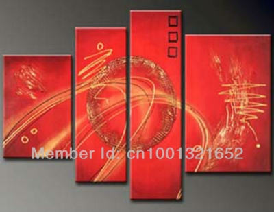 whole hand-painted hi-q modern wall art decorative abstract oil painting on canvas round on red4pcs/set framed