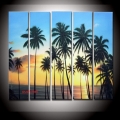 hand painted red seaside palm beach abstract landscape wall home decor oil painting on canvas 5pcs set shipment