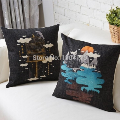 18'' decorative pillow case cotton linen big black zigzag cushion cover bedding pillow cushion 1pcs